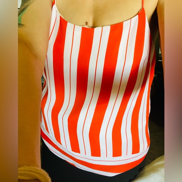 New Banana Republic Bright Reddish Orange with White Stripes Silk Tank w/ tags - Picture 5 of 7